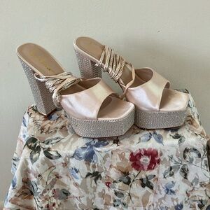 Lulus Platform Heels with glitter studs with studded ribbon calf ties